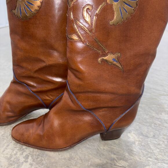 Women POLLINI Vintage Brown All Leather Riding Boot Italy SZ 38 embellished - Picture 11 of 11